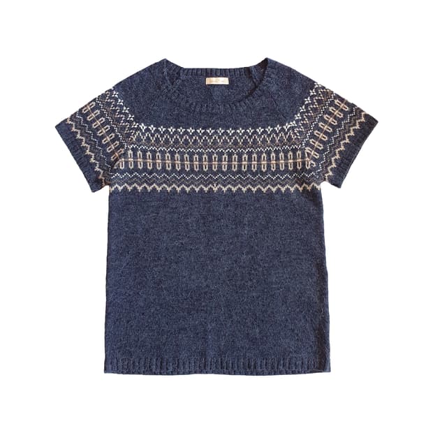 지그재그 반소매 니트 인디고