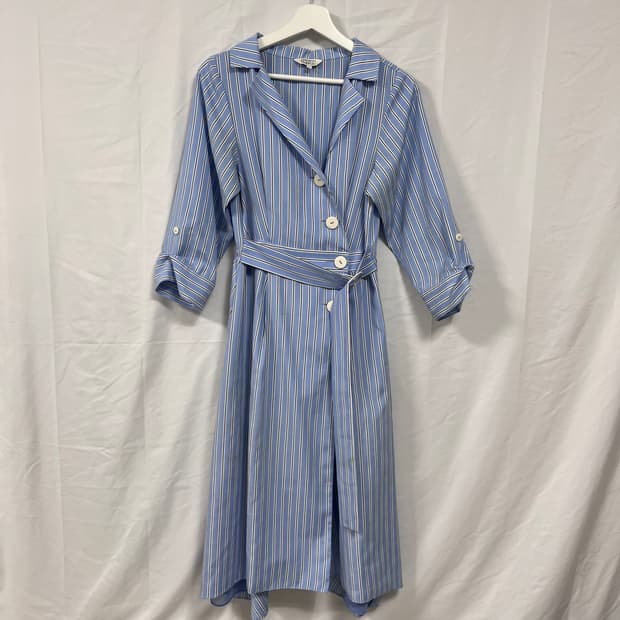 에고이스트 스트라이프 벨티드 셔츠 원피스