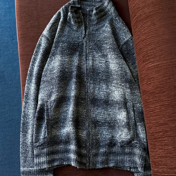 Pattern knitted 2way neck zip jacket