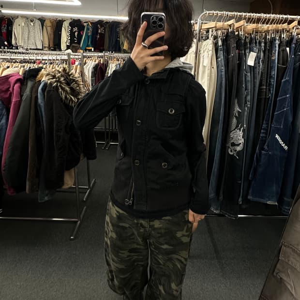 M)Japanese vintage 여성 유틸리티 후드 베스트