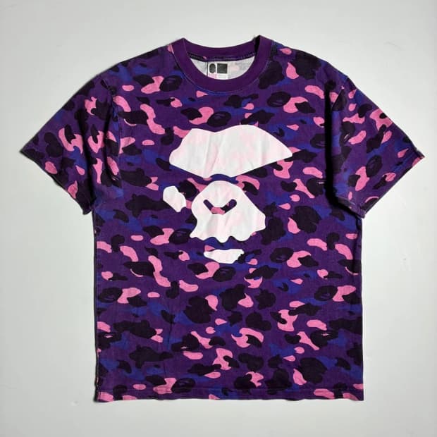 베이프 BAPE 카모 칼리지 퍼플 반팔 티셔츠 R1703