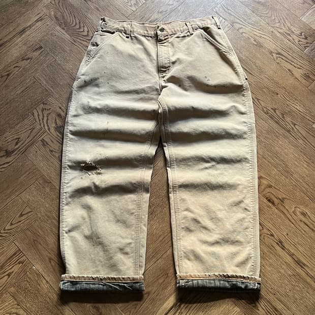 [36]칼하트 Made in USA 체크 라이닝 브라운 싱글니 워크 팬츠