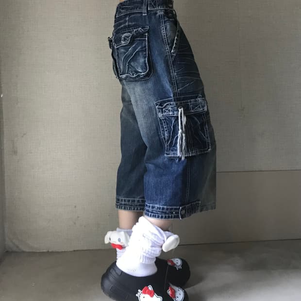 빈티지 워시드 데님 버뮤다