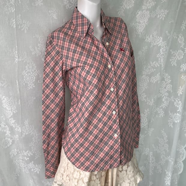 대대장 버버리 블루라벨 딸기 우유 체크 셔츠 1084 모리걸 y2k 스트