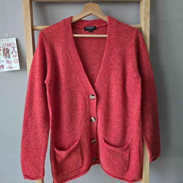 뉴질랜드 울100% 가디건 코랄핑크