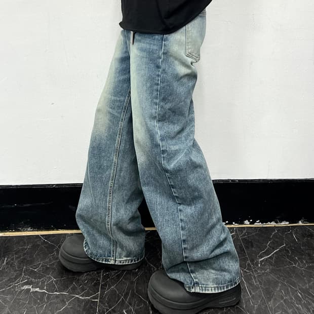 DNSR 와이드 워시드 데님 팬츠