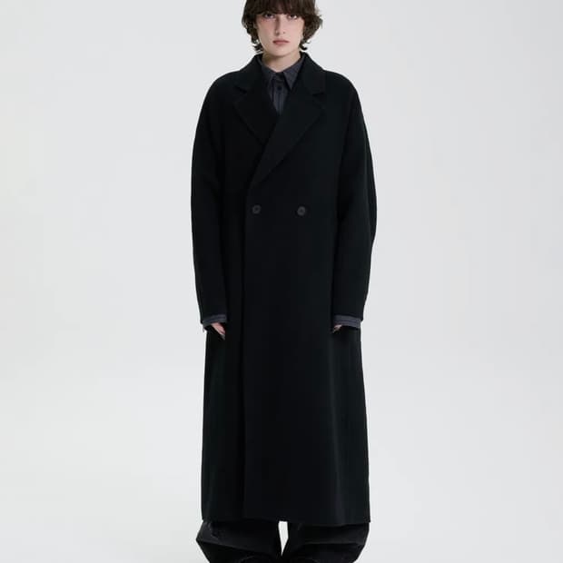 택포) 트리밍버드 핸드메이드 와이드 롱 코트 블랙
