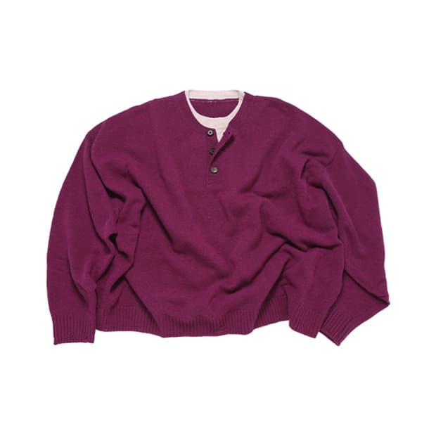 [M] MJD 콘트라스트 넥 캐시 크롭 니트 마젠타