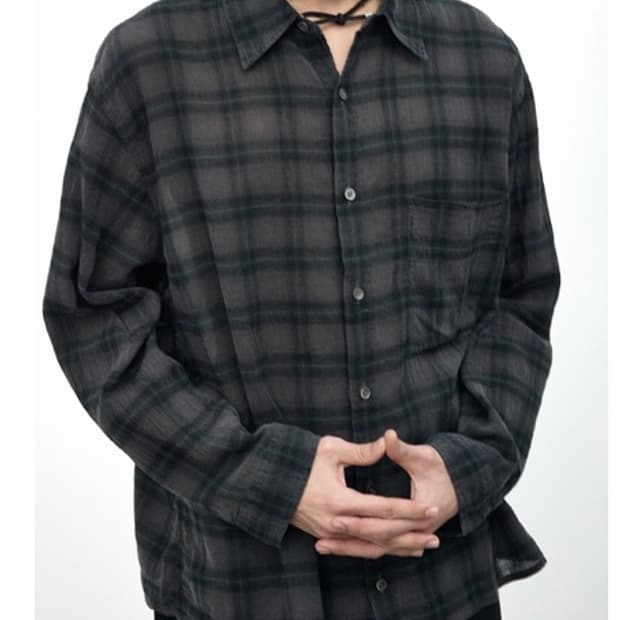 해칭룸Crop Shirt Over Dyed Check Charcoal
