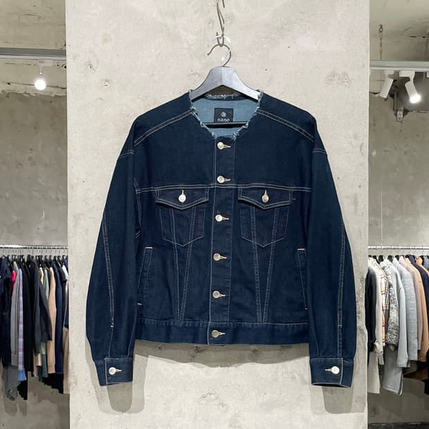 나노 유니버스 진청 논 카라 크롭 데님 자켓