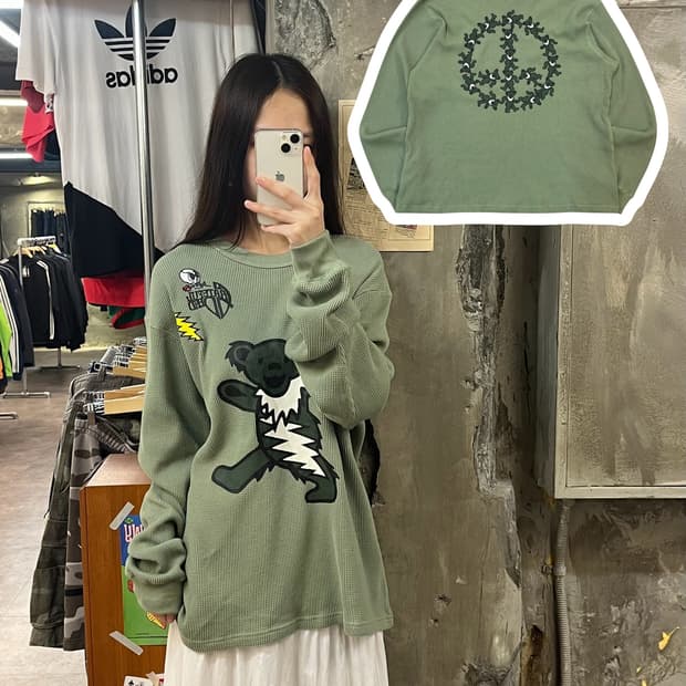 디스이즈네버뎃 그레이트풀 데드 베어 와플 긴팔티 그린 M #csz1167