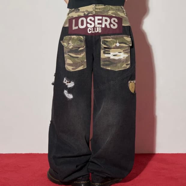 루저스클럽 카모 믹스 데미지 와이드 데님팬츠 블랙 판매합니다 .