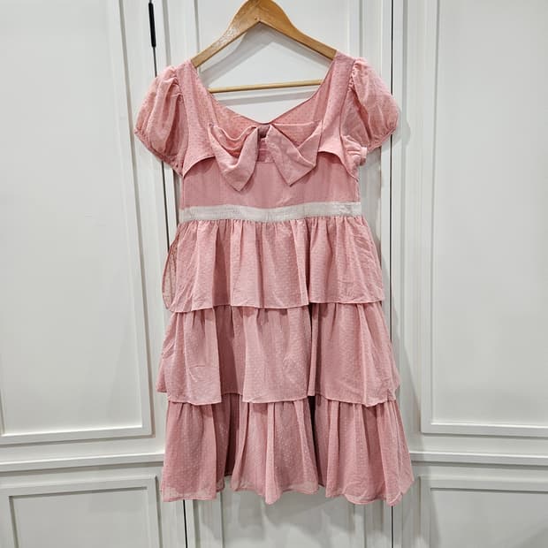 핑크색 도트 캉캉 미니 원피스