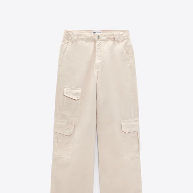 자라 TRF 와이드 카고 팬츠 아이보리 크림 wide