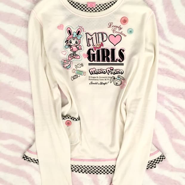 메조피아노 레어 키치 버튼 탑 조지후쿠 갸루 단추 롱슬리브