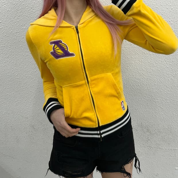 90's NBA japan made 머스타드 벨벳 후드집업 