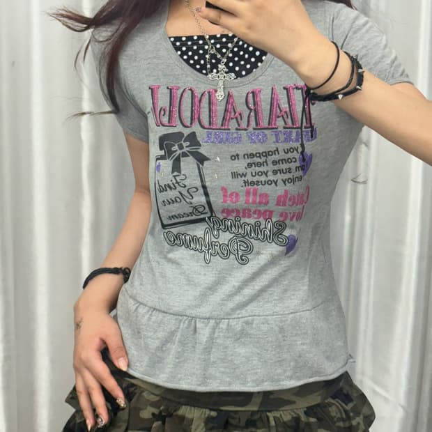 Kitch Gyaru Pearl Lettering Short Sleeve