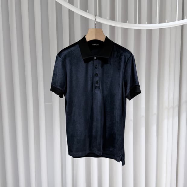 (A+/50) / 톰포드 슬림핏 모달 블렌드 벨루어 폴로 반팔 티셔츠