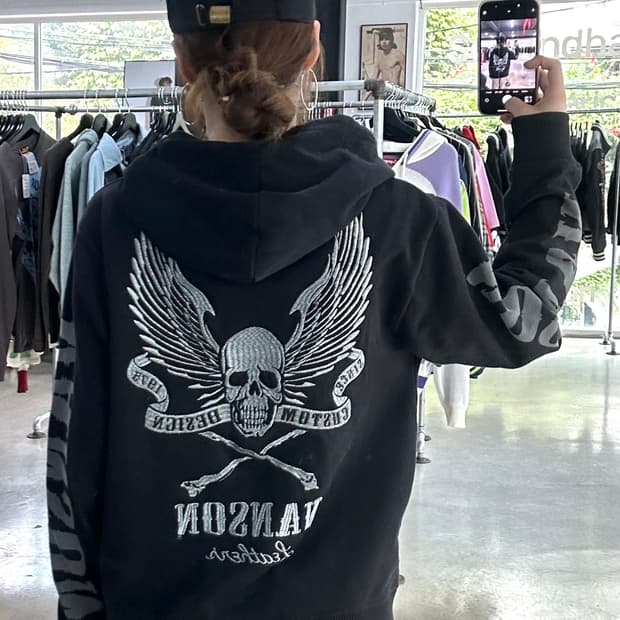 벤슨 스컬윙 글리터 풀로고자수 후드집업