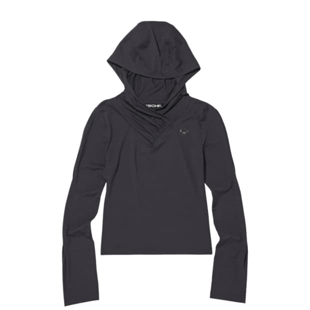 미스치프 후드 셔링 오버랩 탑 차콜 M