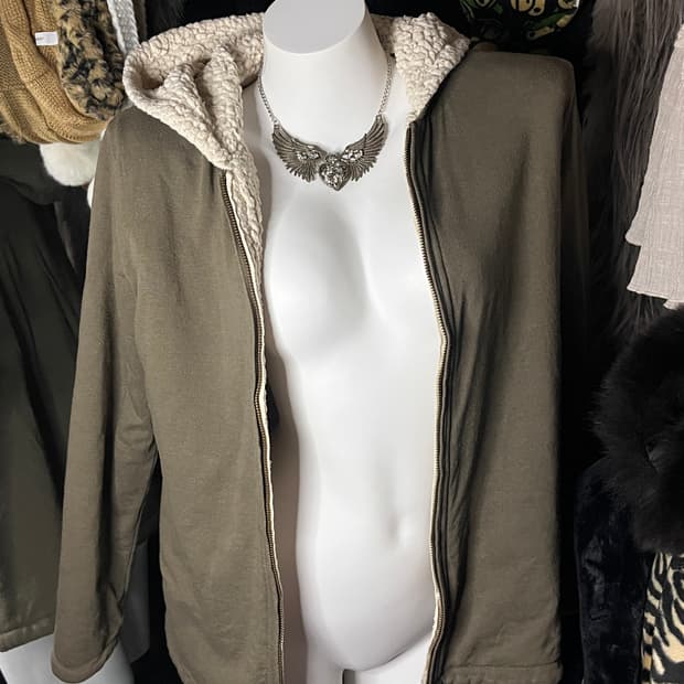 카키 야상st 기모후드 집업