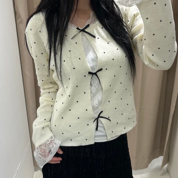 Selectede 도트 리본 레이스 롱슬리브 R2852 상품이미지1