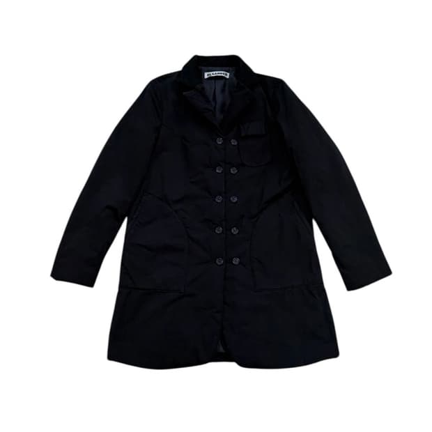 질샌더 블랙 코튼 숍 코트