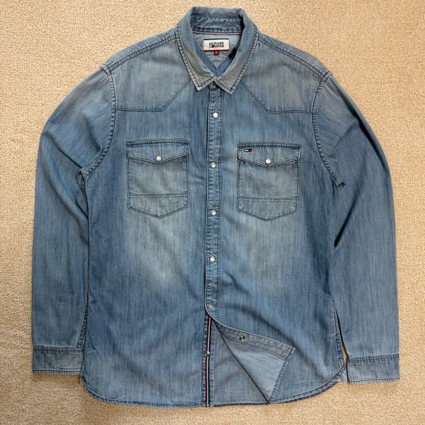 XL) 타미힐피거 데님 연청 웨스턴 셔츠