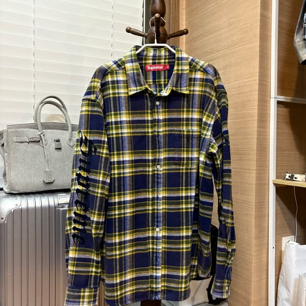 L ] 25ss 슈프림 올드 잉글리쉬 플란넬 셔츠 네이비