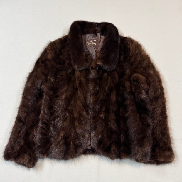 S) DOHO 브라운 밍크 숏 코트 퍼 자켓