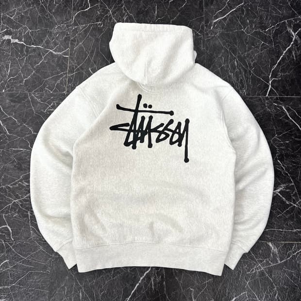 스투시 베이직 스탁로고 후드티 애쉬 헤더 그레이 