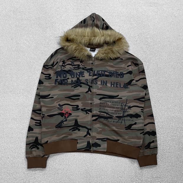 톤실 Tonsil 그래픽 프린팅 카모 후드집업