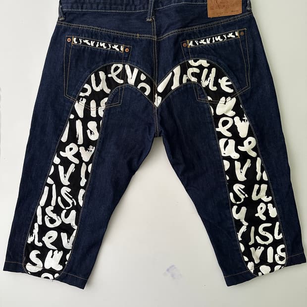 [38x34] Evisu 빅로고 데님 쇼츠 버뮤다