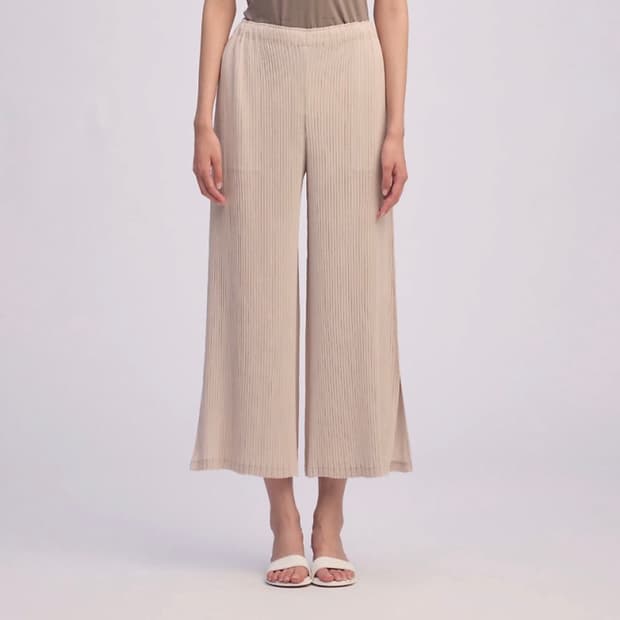 이세이미야케 해칭 와이드팬츠 에뮤베이지