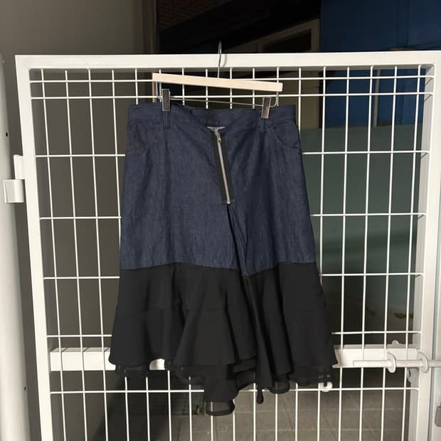 꼼데가르송 트리콧 랩스타일 비대칭 울 데님 블랜드 치마