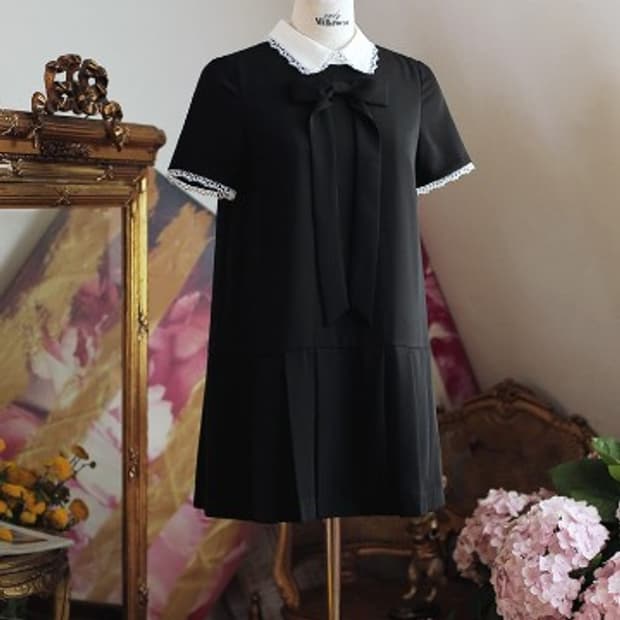 밀크코코아 리본 반팔 플리츠원피스 달천깔 히메갸루 핀터깔 세라 세일러