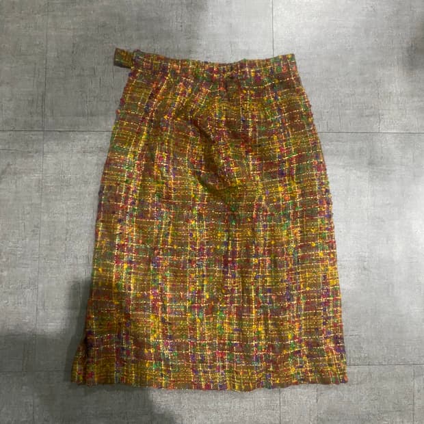 일본빈티지 달천깔페어리 보헤미안 트위드 미디스커트