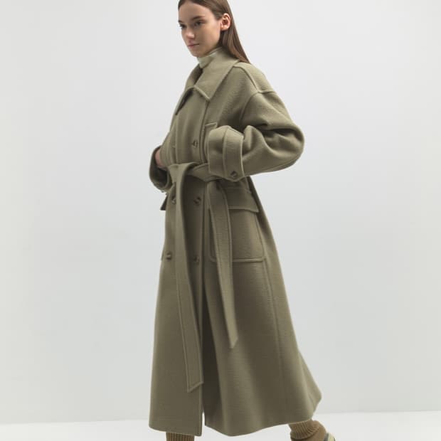 아웃셀 부클 오버핏 코트 (라이트카키)