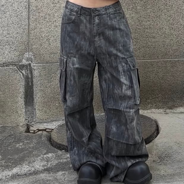 무신사) 더그린랩 빈티지 워싱 카고 데님 팬츠 거이새것