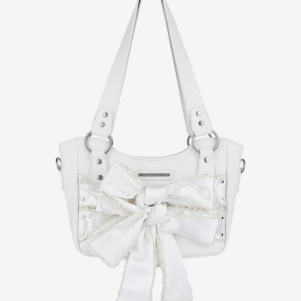 이우가마카라스 레이스 리본 레더 숄더백