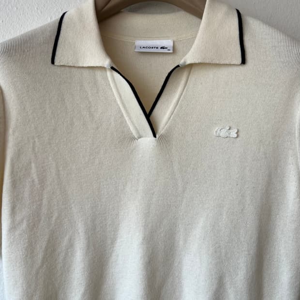 라코스테 여성 아이보리 카라니트 반팔니트 울니트