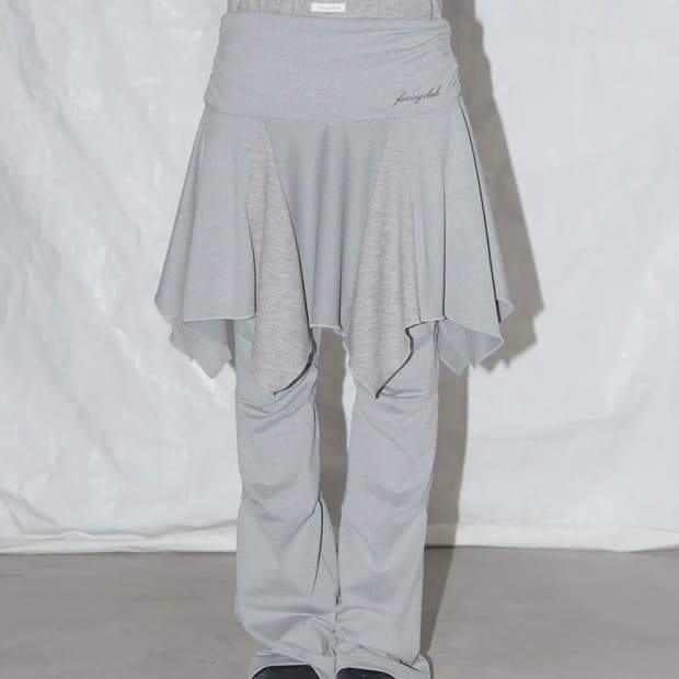 팬시클럽 언발란스 스커트 레이어드 핀턱 팬츠 (GRAY)