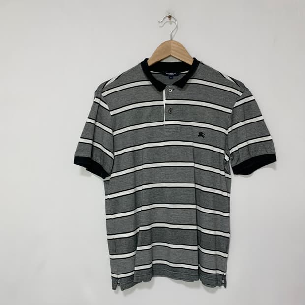버버리 스트라이프 반팔 카라 티셔츠 M 무채색 00s 남녀공용