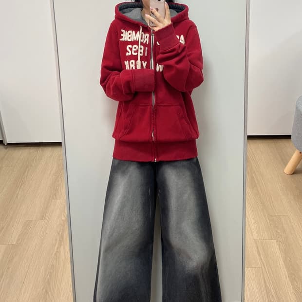 아베크롬비 양홍원 자수로고 버건디 후드집업