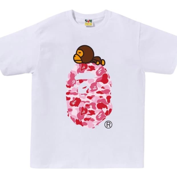 베이프 베이비 마일로 핑크 카모 반팔 화이트