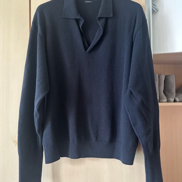 코모리 23aw 캐시미어 스키퍼 니트 네이비 F사이즈