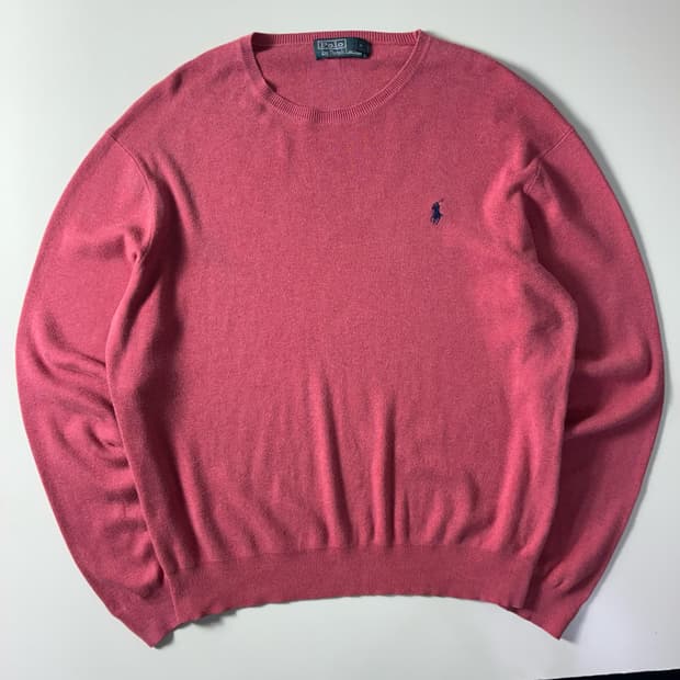Polo  폴로 랄프로렌 90,s 자수 피마코튼 핑크 니트  