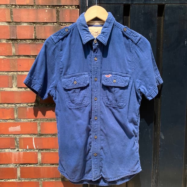 Hollister 블루 포켓 반팔 셔츠 M