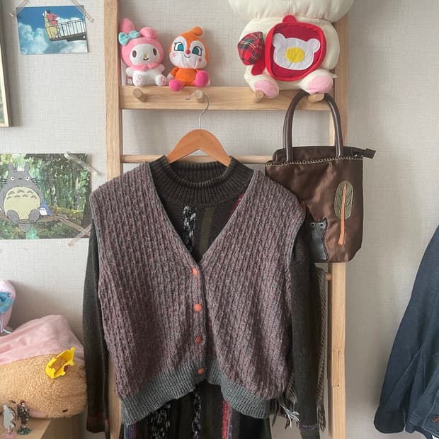모리걸 빈티지 목폴라 니트조끼 set 💜💚