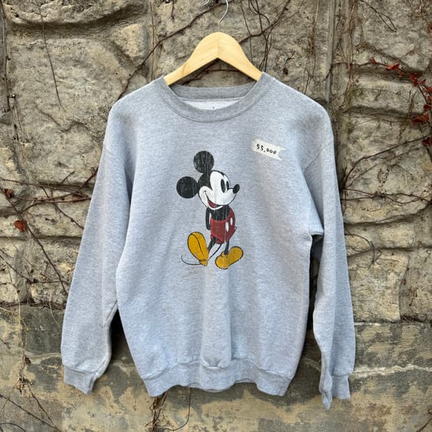 디즈니 헤인즈 빈티지 미키 프린팅 스웻 셔츠 맨투맨 그레이